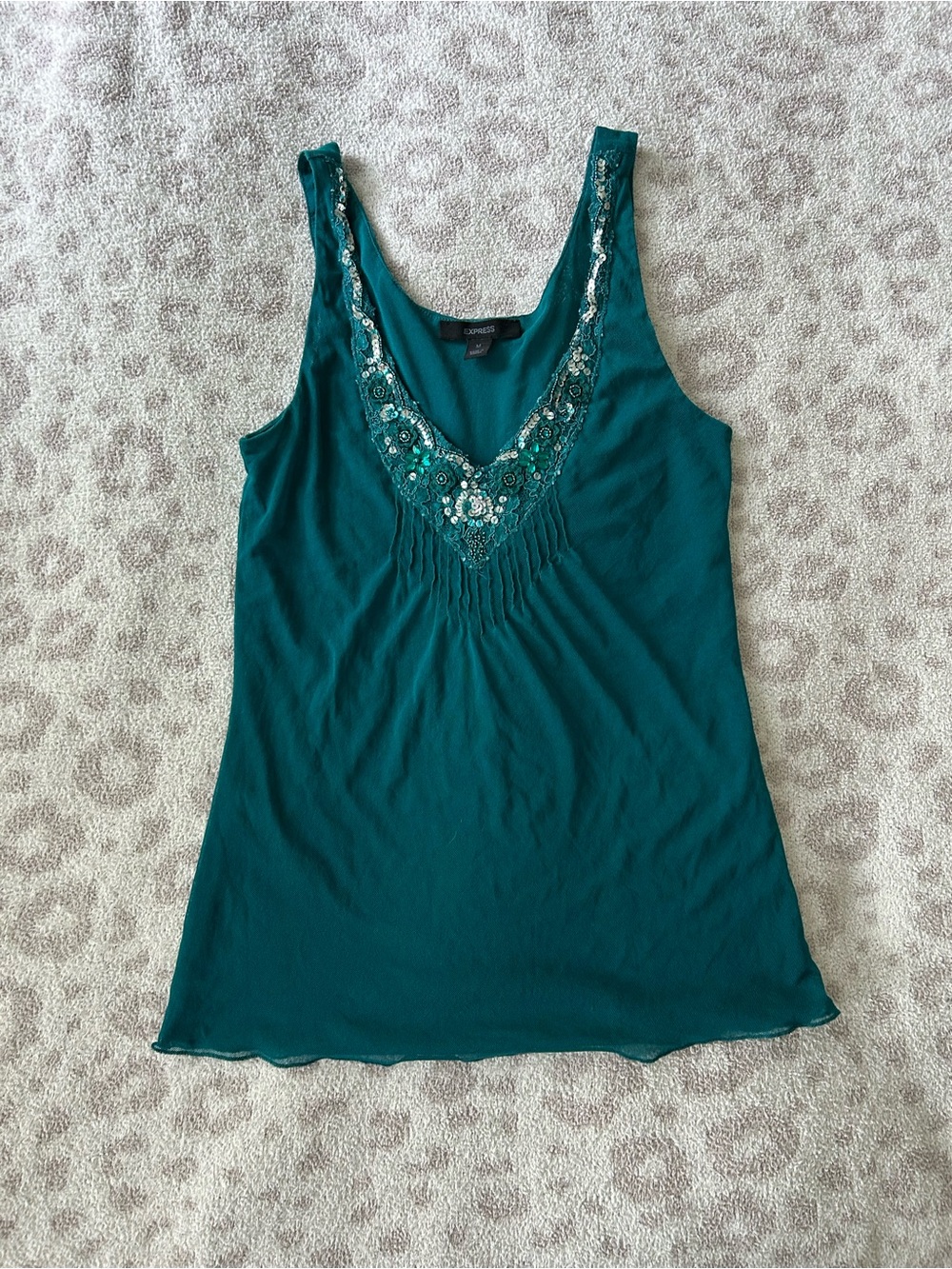 Vintage Y2K Express Teal Beaded V-Neck Tank Top